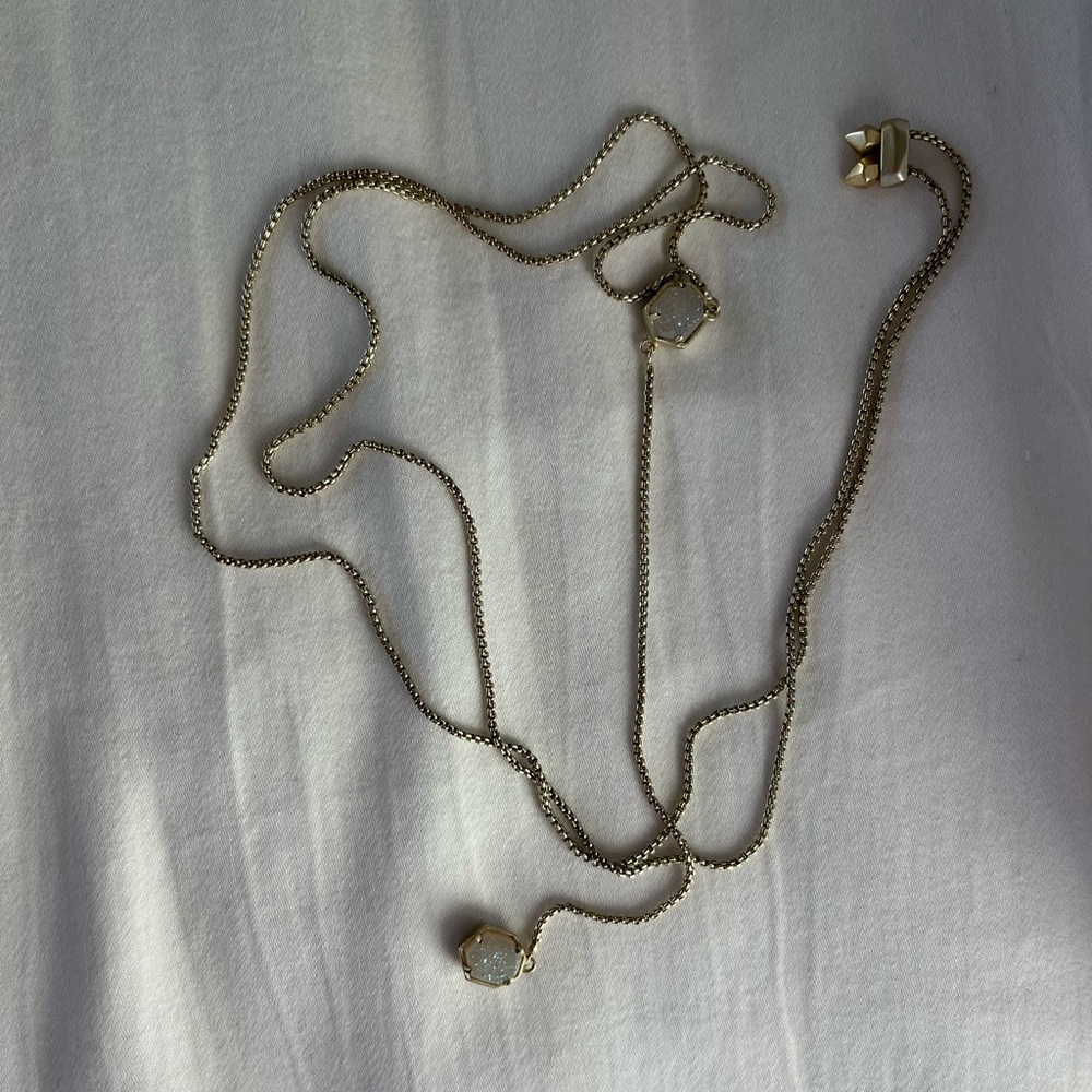 Kendra Scott Y-Drop Gold and Iridescent Drusy Necklace